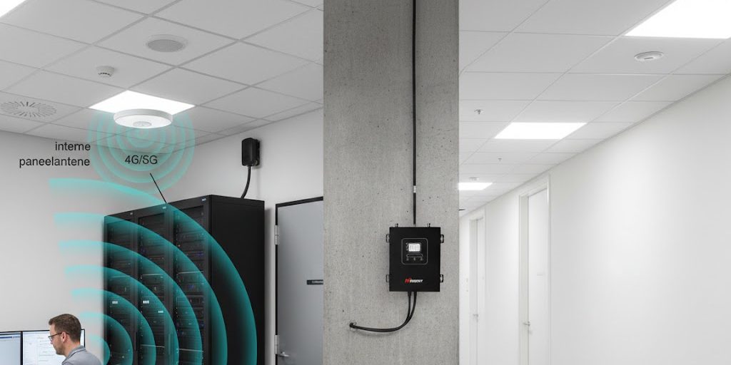 H20-5S GSM-versterker in serverruimte met dikke betonnen muur voor stabiele 4G 5G dekking voor IoT apparatuur gsmversterkers.nl